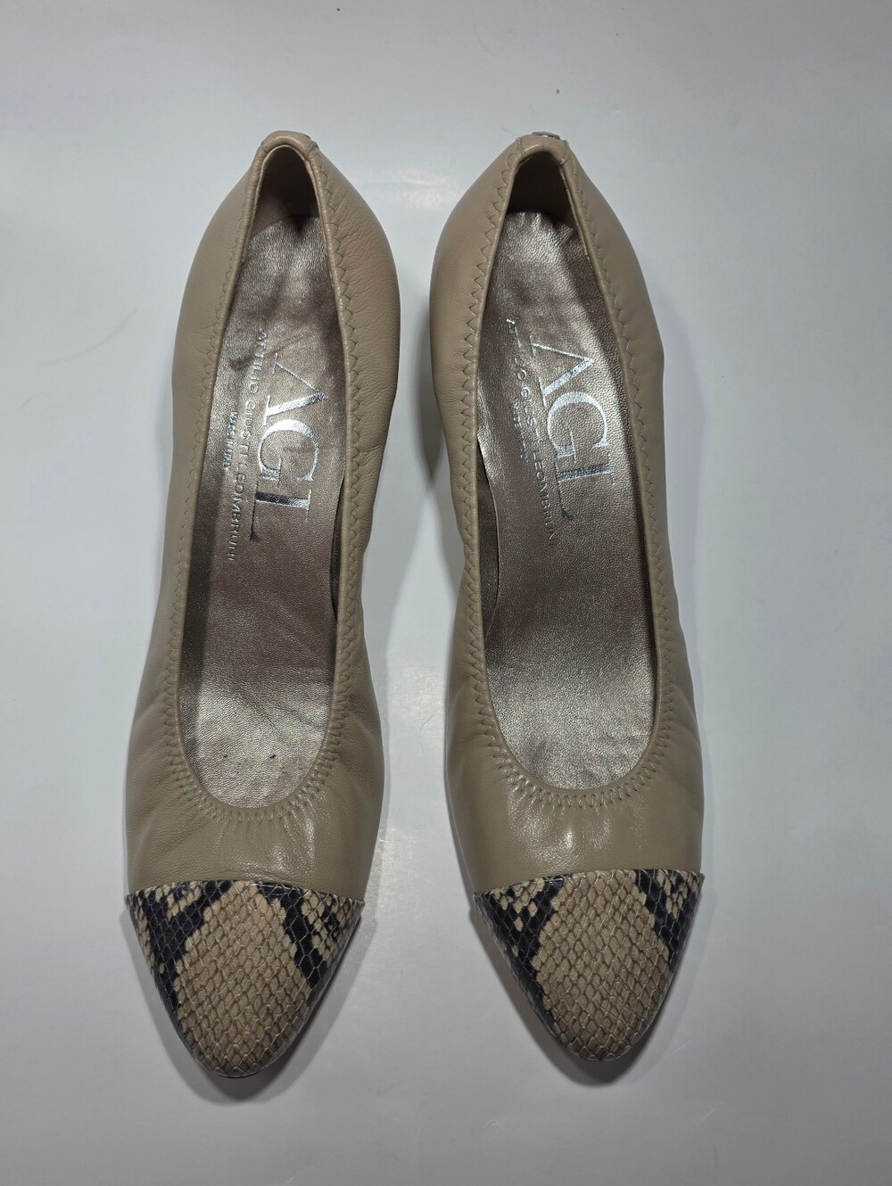 AGL Attilio Giusti Leombruni Women's Leather Pumps Snake Cap Toe EU 42 Italy - Picture 6 of 13